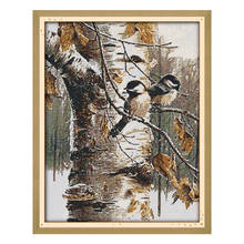 Pássaros do outono (1) impresso kits de ponto cruz padrões bordado lona bordado bordado conjunto 14ct 11ct diy artesanal pintura parede artesanato 2024 - compre barato