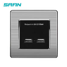 SRAN-Toma de corriente de pared, doble USB, puerto de carga de inducción inteligente para móvil, salida de 5V, 2.1A, Panel de acero inoxidable 2024 - compra barato
