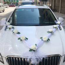 White Rose Artificial Flower for Wedding Car Decoration Bridal Car Decorations + Door Handle Ribbons Silk Flower 2024 - купить недорого