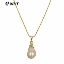 WT-N912 wholesale custom Fashional design natural peal With Boho Gold top Necklace Charming Pearl fishbone chain for girl 2024 - buy cheap