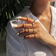 Lalynnly boêmio 7 unidades/pacote anéis de pedra branca do vintage sorte empilhável midi anéis conjunto junta anéis para o presente de festa de jóias femininas 2024 - compre barato