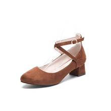 Zapatos de tacón alto de gamuza para mujer, zapatillas de punta redonda con hebilla cruzada, de talla grande, 14, 15 y 16 2024 - compra barato