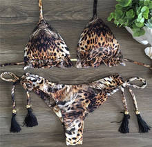 Conjunto de Bikini brasileño con estampado de leopardo para mujer, traje de baño femenino con realce, ropa de playa Sexy, 2020 2024 - compra barato