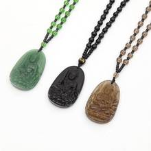 Meajoe Trendy Natural Obsidian Lucky Amulet Buddha Pendant Necklace Natural Stone Chain Bead Pendants Necklaces Women Jewelry 2024 - buy cheap