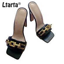 LTARTA  Sandals And Slippers Summer Fashion Square Toe Chain High Heels 3 Color Thick Heel Open Toe Women Sandals 35-42 CGB 2024 - buy cheap