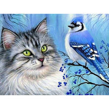 Kexinzu pintura diamante gato pássaro quadrado completo broca decoração para casa exibição strass imagem kits bordado 2024 - compre barato