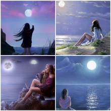 AZQSD 5D DIY Diamond Painting Girl Moon Cross Stitch Diamond Embroidery Moon Landscape Mosaic Needlework Full Drill Home Decor 2024 - buy cheap