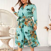 Large size dress autumn women's 5XL 6XL 7XL 8XL 9XL fashion shirt collar long sleeve printed button bust 135CM 2024 - buy cheap