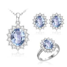 Bridal Jewelry Set For Women Cute Fashion Snowflake Aquamarine Inlaid Zircon Gemstone Ring Earring Pendant Wedding Jewelry New 2024 - buy cheap