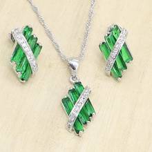 Women  Silver Color Green Semi-precious Jewelry Sets Stud Earrings Necklace Pendant Birthday Gift 2024 - buy cheap