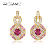 PAG&MAG Vintage 925 Sterling Silver Luxury Red Zircon Stud Earrings For Women Gold Color Earrings Fine Jewelry Gifts 2024 - buy cheap