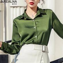 blusas mujer de moda 2022 autumn Women's Blouse Single-breasted Lapel Solid Loose Satin Casual Elegant Shirts Wild Ladies Tops 2024 - buy cheap