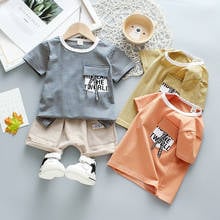 Children Summer Cotton Baby Boys Clothes girls letters Strips T Shirts Denim Shorts 2Pcs/sets Infant Kids Fashion Toddler sets 2024 - buy cheap