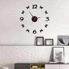 Настенные часы, европейские бабочки, цифровые наклейки, акриловые самодельные украшения для дома, обои, батарея для гостиной, зеркальные настенные часы 2024 - купить недорого