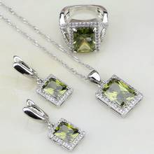925 Sterling Silver Jewelry Olive Green Cubic Zirconia White CZ Jewelry Sets For Women Wedding Earrings/Pendant/Necklace/Ring 2024 - buy cheap