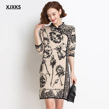 XJXKS Fashion printed women dress 2021 spring autumn new wool knitted long sweater women pullover 2024 - buy cheap