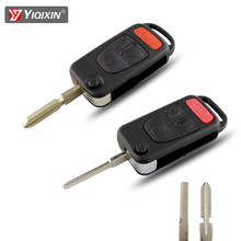 Yiqixin capa de chave remota para mercedes benz, 4 botões, ml350 ml500 ml320 ml55 ml430 slk230 c e s amg invólucro de chave dobrável 2024 - compre barato