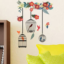 Pegatinas de pared de jaula de pájaros de flores coloridas para sala de estar, calcomanías de pared de dormitorio, murales grandes de Arte de PVC, decoración del hogar, 1 ud. 2024 - compra barato