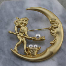 Vintage Chinese Ancient Mythology Pangu Has Created A World Moon Pearl Button Badge Baroque Lapel Brooch Pin Decoration Jewelry 2024 - buy cheap