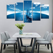 Canvas HD Printed Pictures Wall Art Frame 5 Pieces Sailboat Blue Seascape Abstract Painting Modular Home Decor Make Sail Poster 2024 - buy cheap