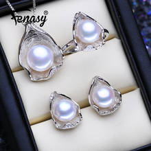 FENASY 925 Sterling Silver Jewelry Sets Trendy Natural Pearl Pendant Necklaces For Women Shell Shape Stud Earrings Fashion Rings 2024 - buy cheap