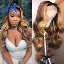 30 Inch Highlight Lace Front Human Hair Wigs Body Wave Peruvian Hair Remy Ombre Honey Blonde And Brown Highlight Closure Wig 2024 - buy cheap