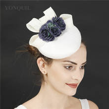 Ivory With Navy Flower New Millinery Cap For Women Bride Wedding Fascinator Hats Ladies Marriage Headwear With Headband Fedora 2024 - buy cheap