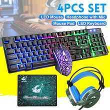 Mouse e teclado gamer 4 em 1 com iluminação e cabo, kit à prova d'água para jogos em computador e notebook 2024 - compre barato