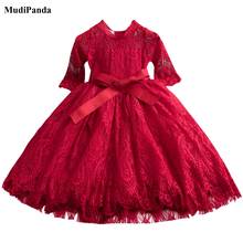 Kids dresses for Girls Christmas Clothes Half-sleeve Lace Party Costume Red Children Elegant Prom Frocks 3-8Y Girls Casual Wear 2024 - buy cheap