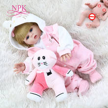 Boneca bebê reborn, 48cm, corpo inteiro de silicone macio, conjunto de vestido de gatinho rosa, boneca flexível 2024 - compre barato