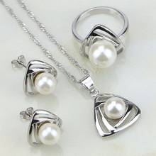 Triangle 925 Silver Jewelry White Pearl CZ Earrings/Ring/Pendant/Necklace Chain For Women Engagement Christmas Gift 2024 - buy cheap