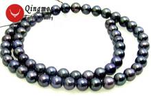 Qingmos-Cuentas sueltas redondas de 7-8mm, perlas negras de agua dulce, para fabricación de joyas, DIY, collar, pulsera, pendientes, hebras de 14 "lo44 2024 - compra barato