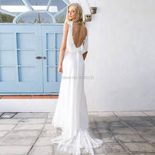 Charming Spaghetti Straps A Line Boho Wedding Dresses Lace Applique V Neck Sleeveless Bride Dress Backless Chiffon Wedding Gowns 2024 - buy cheap