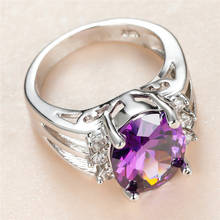 Роскошное женское кольцо с фиолетовым кристаллом и камнем, очаровательные обручальные кольца серебряного цвета для женщин, обещание, обручальное кольцо с большим овальным Цирконом 2024 - купить недорого