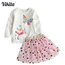VIKITA Autumn Spring 2 pcs Sets for Kids Children Toddlers Baby Girls Clothes Sets Cotton Tops + Skirts Outfit Clothing Sets 2024 - buy cheap
