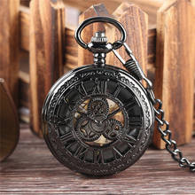 Steampunk Full Black Pocket Watch Unisex Skeleton Handwinding Mechanical Watches with Pendant Chain Roman Number Clock Gift 2024 - buy cheap
