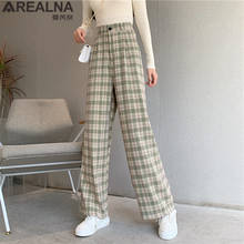 Vintage causal longo oversized xadrez calças femininas rua moda em linha reta boho calças largas perna verificada pantalon pour femme 2024 - compre barato