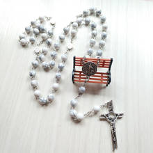 Komi colares de cruz com pingente de cruz, religiosos católicos, branco e pequenos com contas, joia de oração, charmoso 2024 - compre barato