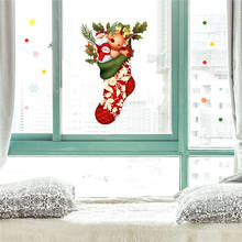 Мультяшные рождественские наклейки на стену в виде носков для окна, витрины, съемный Санта-Клаус, клейкие новогодние наклейки на стекло, настенные наклейки для домашнего декора 2024 - купить недорого