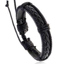 Jessingshow-pulsera de piel trenzada para hombre, brazalete negro, ajustable, hecho a mano 2024 - compra barato
