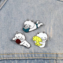 Cartoon Cat Collection Brooch Fan Reading Lazy Kitty Enamel Pins Denim Jackets Lapel Pin Button Cute Badges Jewelry Gift for Kid 2024 - buy cheap