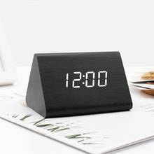 Criativo relógio digital de madeira despertador eletrônico led tempo display temperatura e umidade detectar espelho relógio para o quarto 2024 - compre barato