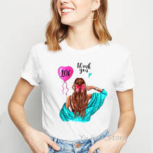Розовый loveheart воздушный шар девушка печати vogue футболка для женщин милые топы Футболка женские футболки mujer Графический стакан одежда 90s 2024 - купить недорого