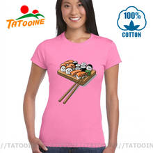 Camiseta feminina tatuooine wasabi para sushi, camiseta de algodão com estampa divertida para a família, harajuku, japonesa, para festa de alimentos, com estampa 3d de arroz, salmão 2024 - compre barato