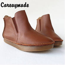 Careaymade-botas femininas de couro legítimo original, sapatos simples e macios de couro bovino retrô vintage 2024 - compre barato