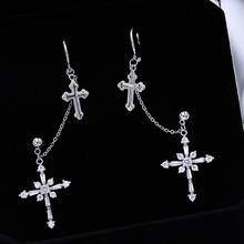 AAA Quality Micro CZ Cross Style Chain Link Earrings Ear Cuff Needle Clip Silver Earrings Fashion Women Jewelry 2024 - buy cheap