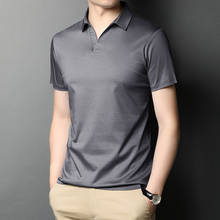 Мужская летняя рубашка-поло с короткими рукавами, однотонная шелковая рубашка-поло с лацканами, новинка 2021, мужская рубашка A65 2024 - купить недорого