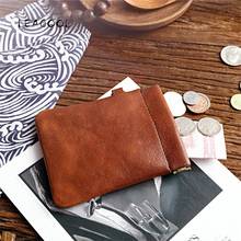 Genuine Leather Coin Purse Women Men Small Mini Short Wallet Bag Money Change Key Earbuds Headphone Card Holder for Kids Girl 2024 - buy cheap