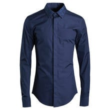 Minglu-camisa masculina luxuosa com gola bordada, camisa social, branca, preta, azul marinha, camisa casual, slim fit, 4 cores 2024 - compre barato