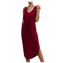 Summer Sleeveless V Neck Drawstring High Waist A Line Dress Sexy Knee Length Asymetrical Dress Casual Cotton Tank Shirt Dress 2024 - buy cheap